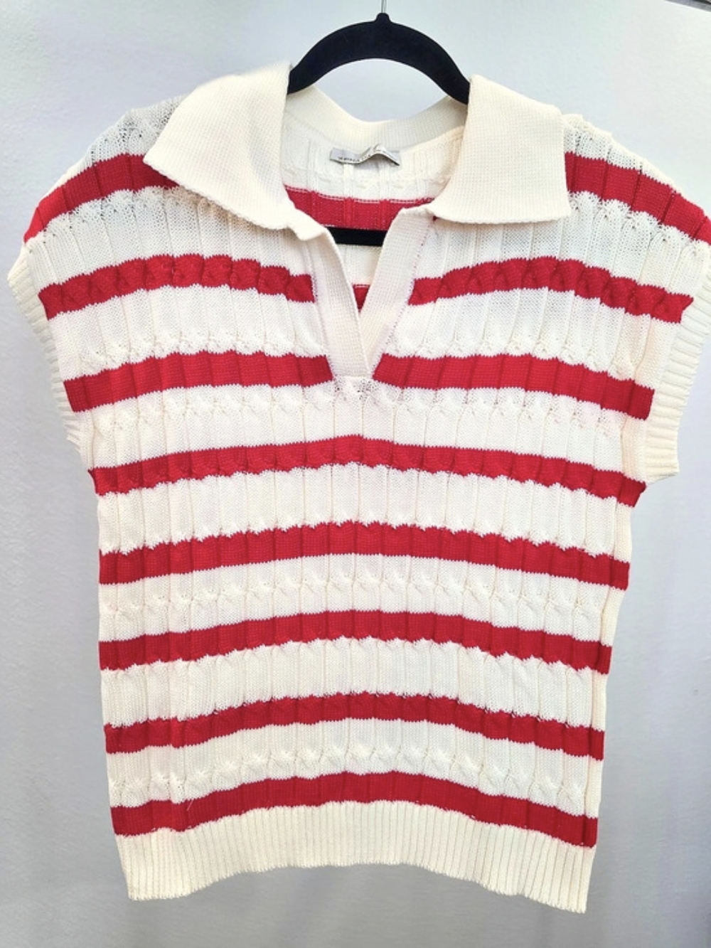 ZENANA Striped Collared Sweater Striped Cotton in Red Size S